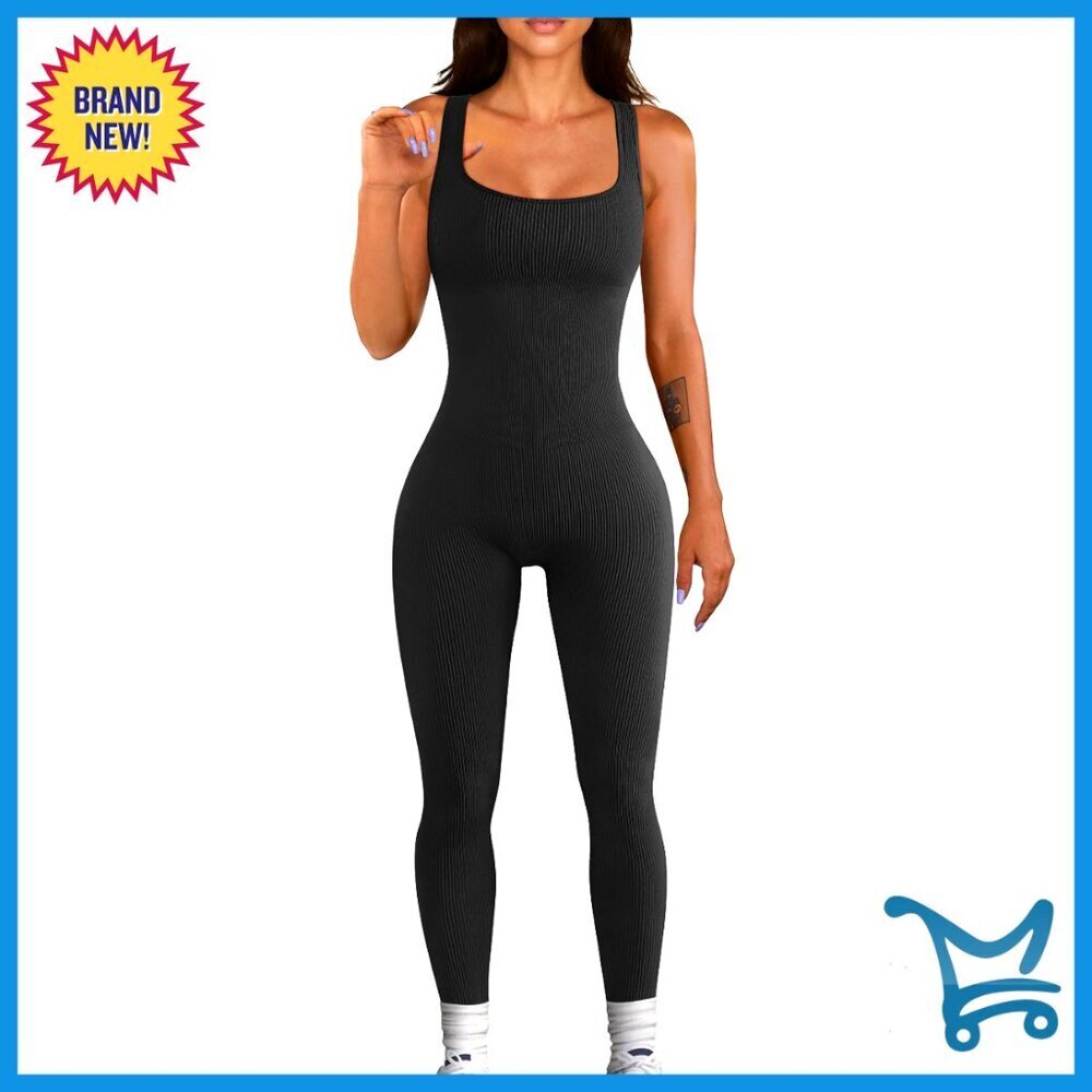 Seamless Ribbed Jumpsuit Yoga Workout Bodycon Romper One Piece Tank Leggings
